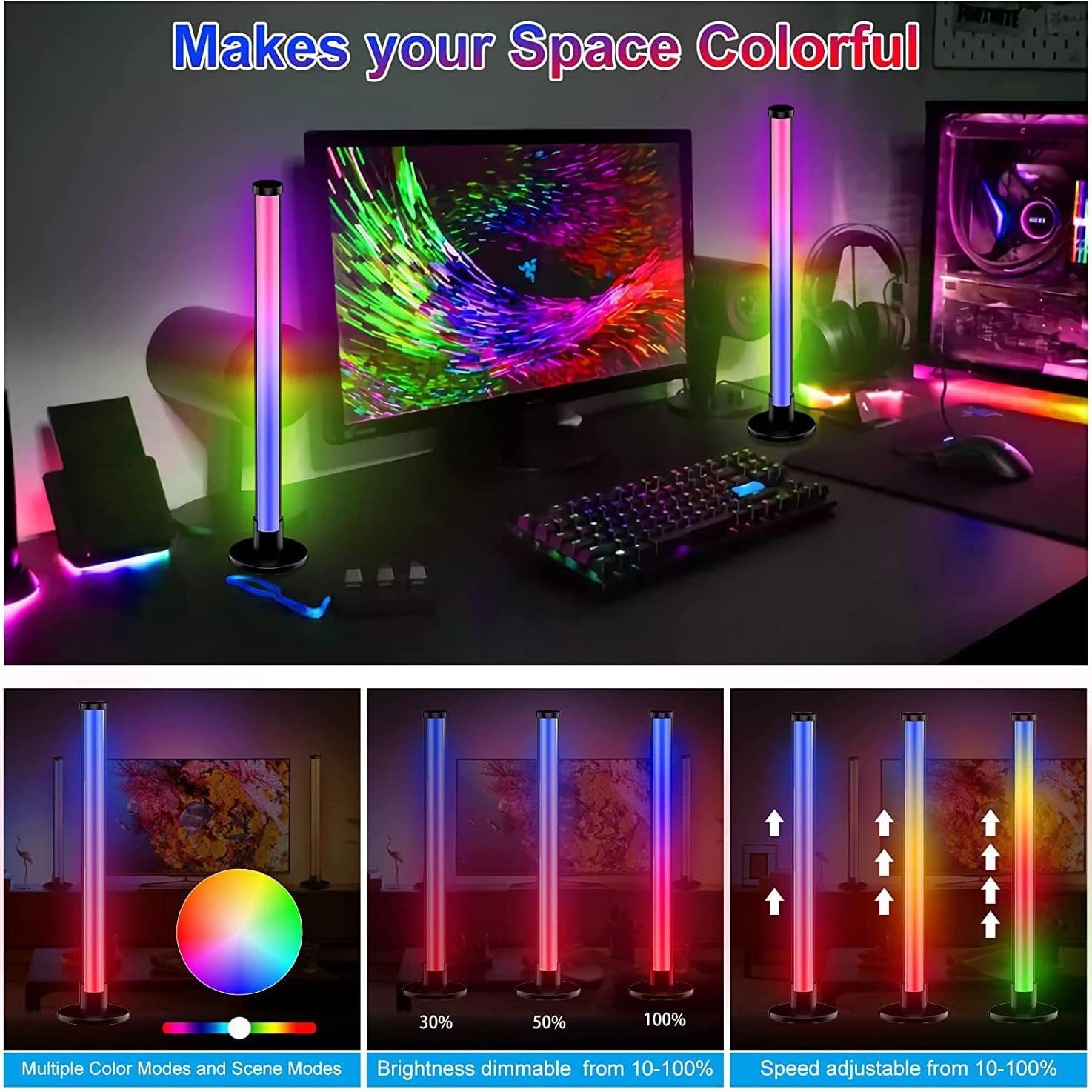 RGB Light Bar LED Table Lamp for Gaming TV Backlight Ambient Lighting USB Powered with APP and Remote Control Colors Music Sync