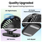 K60C 2400mAh Portable Mini Desk Fan [9H Max Runtime] Rechargeable LED Display Ultra-Quiet Operation USB Desktop Fan