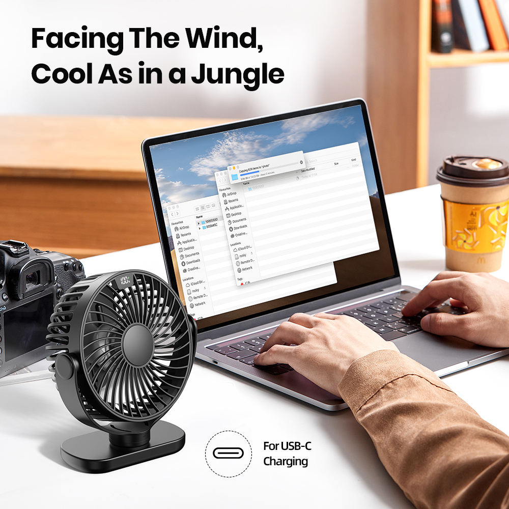 K60C 2400mAh Portable Mini Desk Fan [9H Max Runtime] Rechargeable LED Display Ultra-Quiet Operation USB Desktop Fan