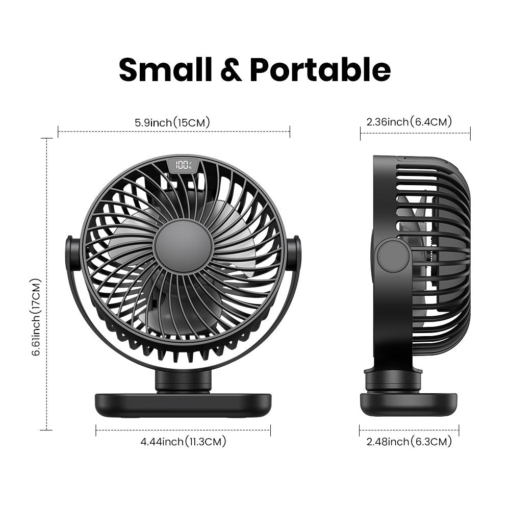 K60C 2400mAh Portable Mini Desk Fan [9H Max Runtime] Rechargeable LED Display Ultra-Quiet Operation USB Desktop Fan