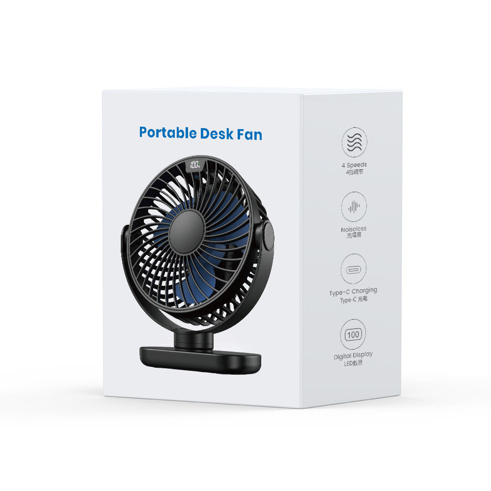 K60C 2400mAh Portable Mini Desk Fan [9H Max Runtime] Rechargeable LED Display Ultra-Quiet Operation USB Desktop Fan