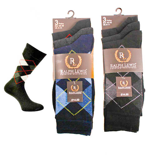 Ralph Lewis Mens Argyle Socks size 6-11 oack 0f 9 pairs of socks