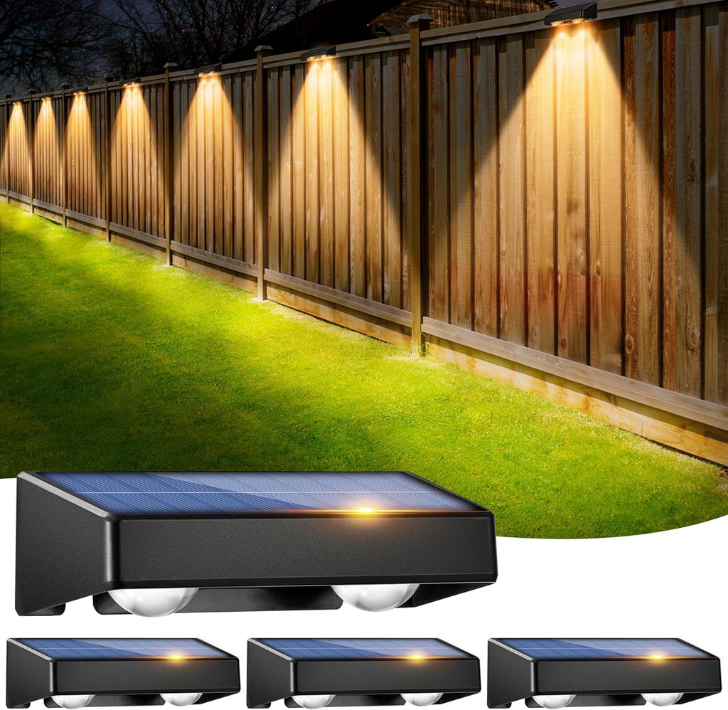 Solar Fence Lights Outdoor,4 Pack Wall Solar Lights IP65 Waterproof, Garden Fence Lights Solar Powered for Patio/Backyard/Porch/Pool Decorations