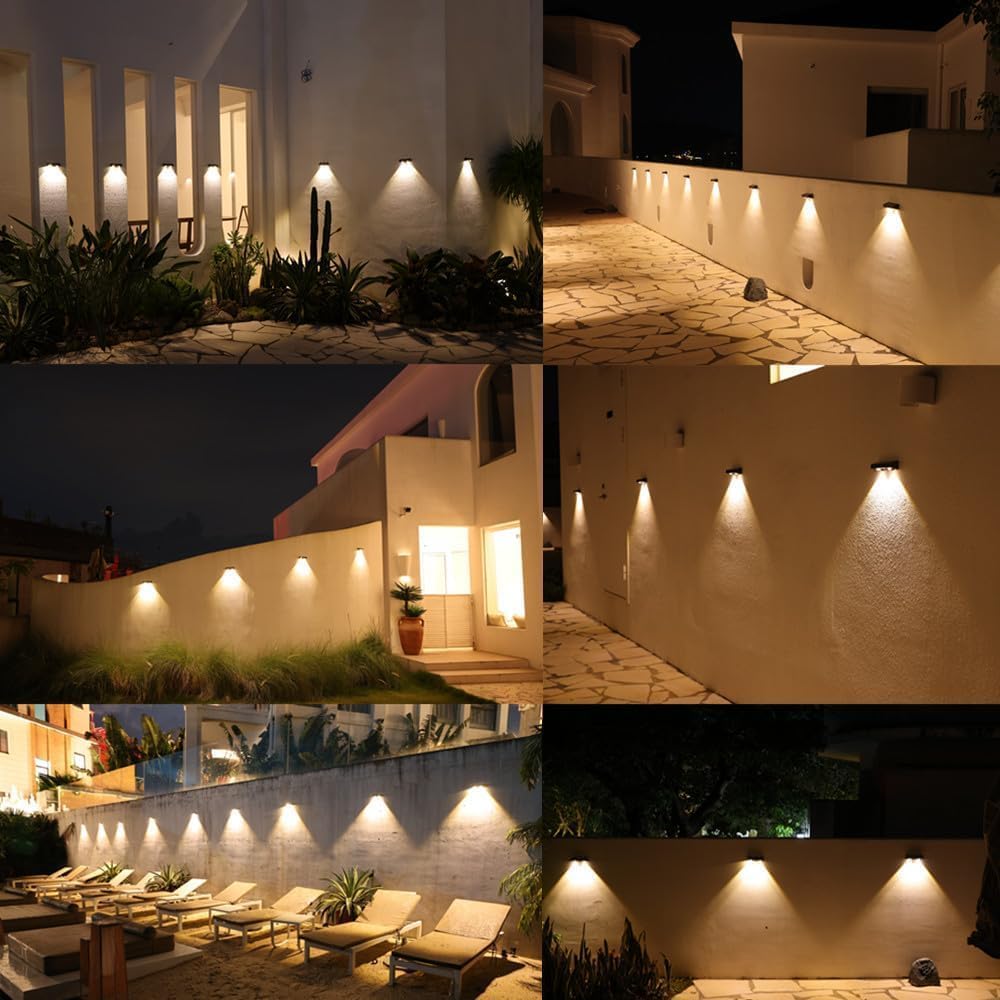 Solar Fence Lights Outdoor,4 Pack Wall Solar Lights IP65 Waterproof, Garden Fence Lights Solar Powered for Patio/Backyard/Porch/Pool Decorations
