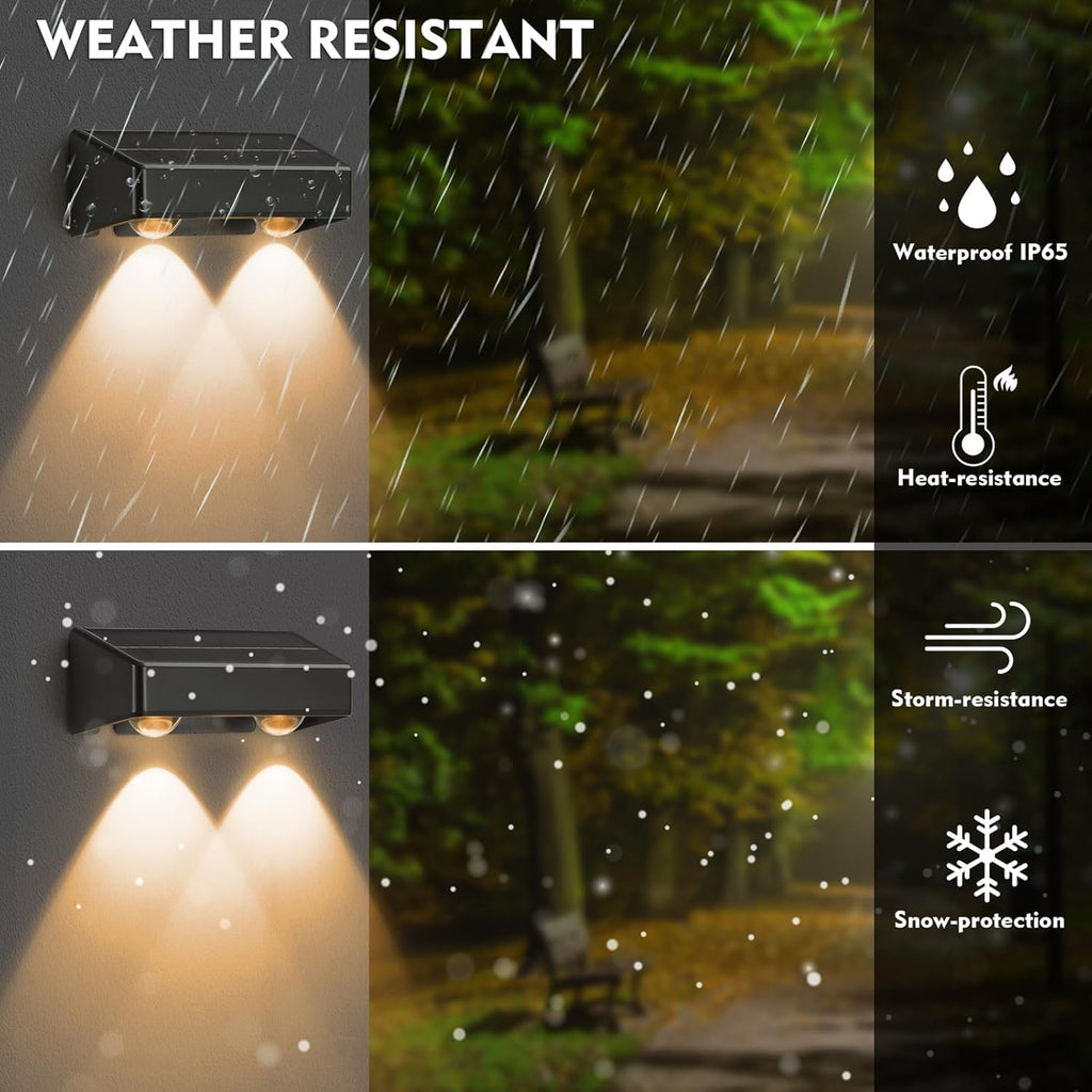 Solar Fence Lights Outdoor,4 Pack Wall Solar Lights IP65 Waterproof, Garden Fence Lights Solar Powered for Patio/Backyard/Porch/Pool Decorations