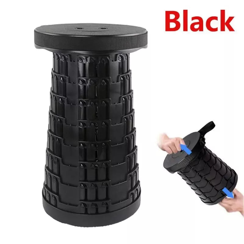 Telescopic Portable Retractable Folding Stool – Heavy-Duty, Adjustable Height, Black