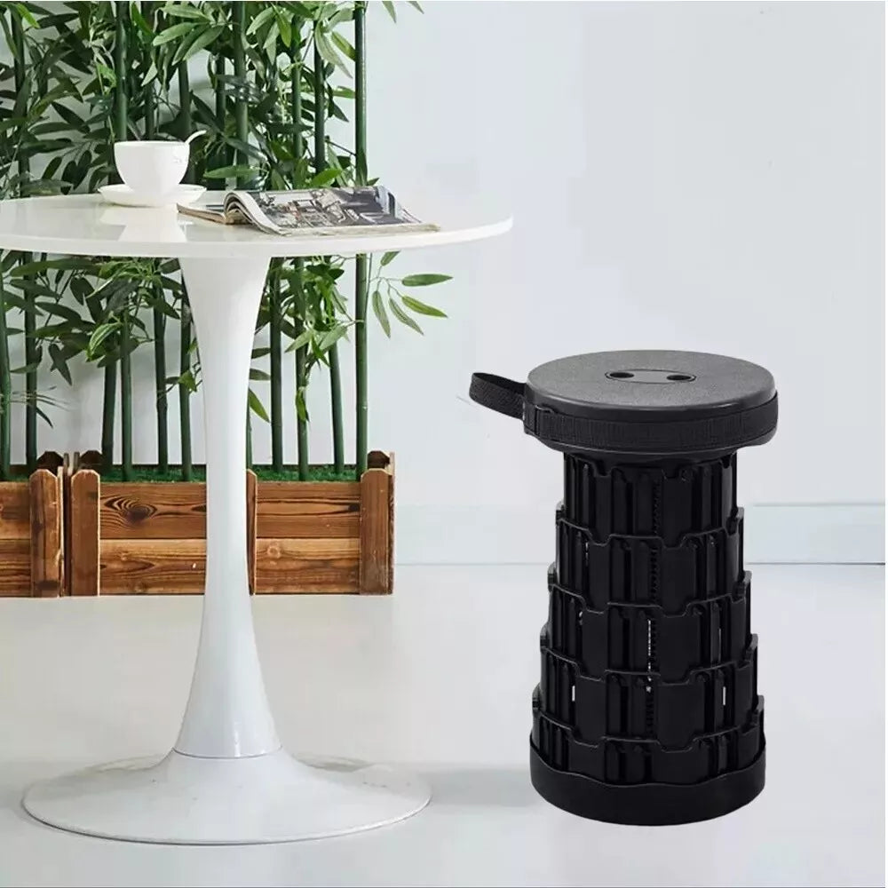 Telescopic Portable Retractable Folding Stool – Heavy-Duty, Adjustable Height, Black
