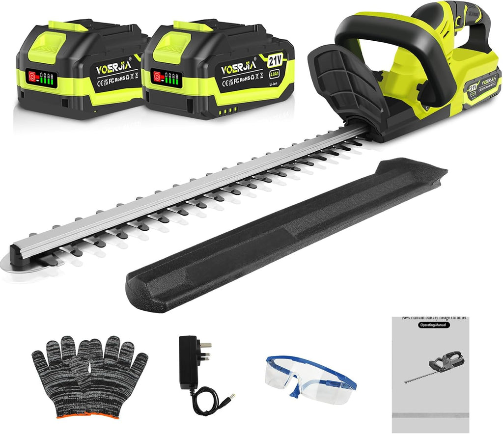 VOERJIA Cordless Hedge Trimmer, Lightweight & Easy Electric Hedge Cutter with 2 x 4.0Ah Batteries, 50cm Blade Brushless Garden Trimmer for Precise Hedge & Bush Cutting