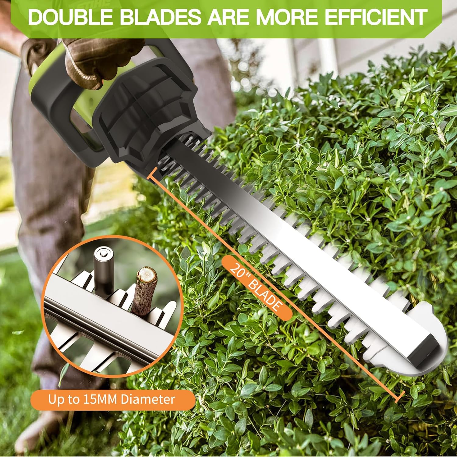 VOERJIA Cordless Hedge Trimmer, Lightweight & Easy Electric Hedge Cutter with 2 x 4.0Ah Batteries, 50cm Blade Brushless Garden Trimmer for Precise Hedge & Bush Cutting