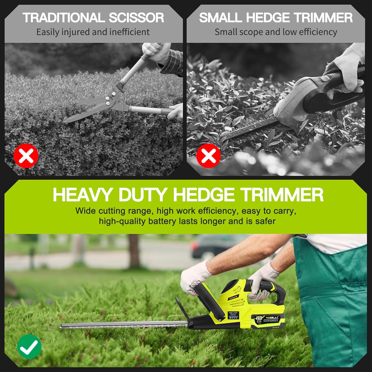 VOERJIA Cordless Hedge Trimmer, Lightweight & Easy Electric Hedge Cutter with 2 x 4.0Ah Batteries, 50cm Blade Brushless Garden Trimmer for Precise Hedge & Bush Cutting