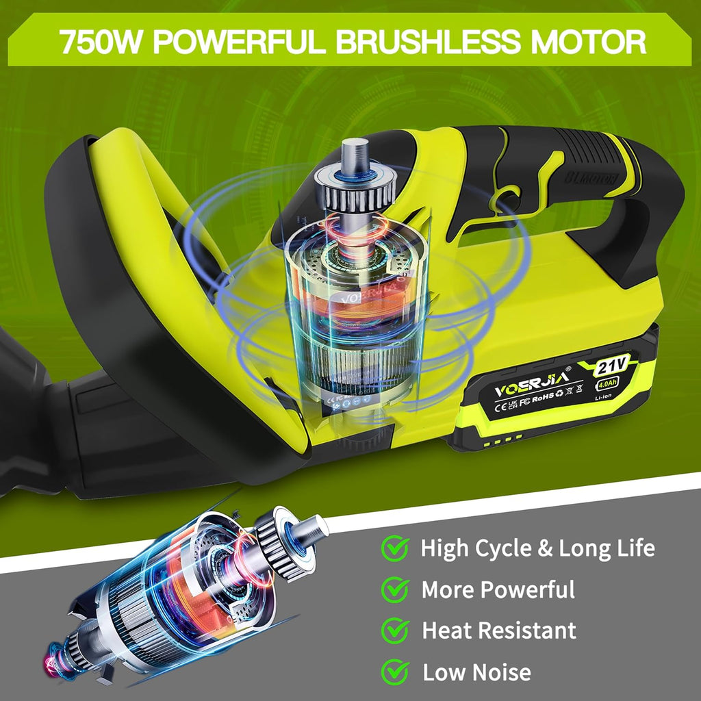 VOERJIA Cordless Hedge Trimmer, Lightweight & Easy Electric Hedge Cutter with 2 x 4.0Ah Batteries, 50cm Blade Brushless Garden Trimmer for Precise Hedge & Bush Cutting