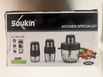 300W Multifunctional Electric Food Processor & Mini Chopper Set – 3L + 0.6L + 0.3L Bowls, Stainless Steel Blades
