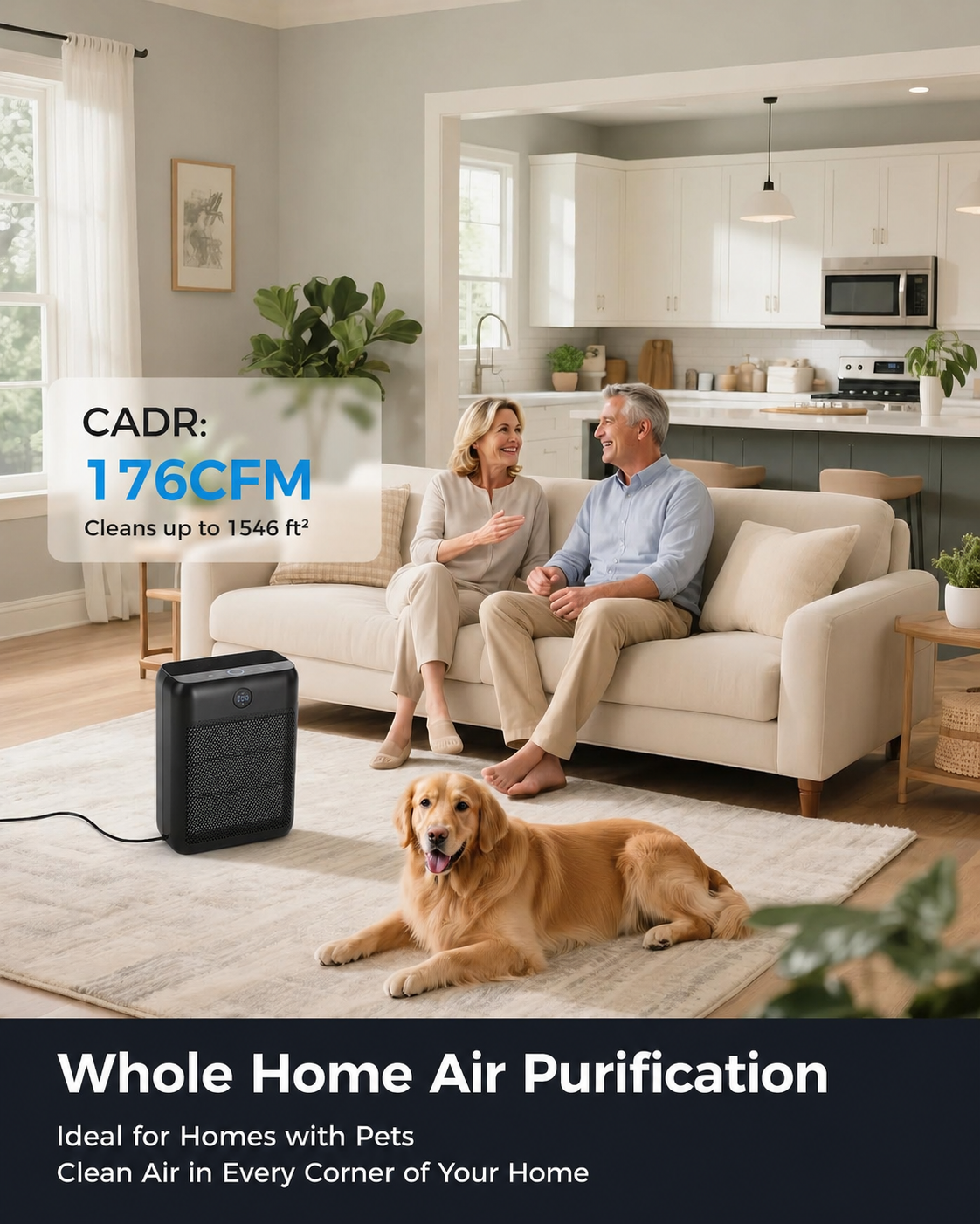 Air purifier for allergy sufferers, with H13 HEPA filters & 3 × pre-filters, CADR 326m³/h, Covers Up to 1999.8 ft², air purifiers for home air filtering, child lock, 22dB, against pollen and pet hair