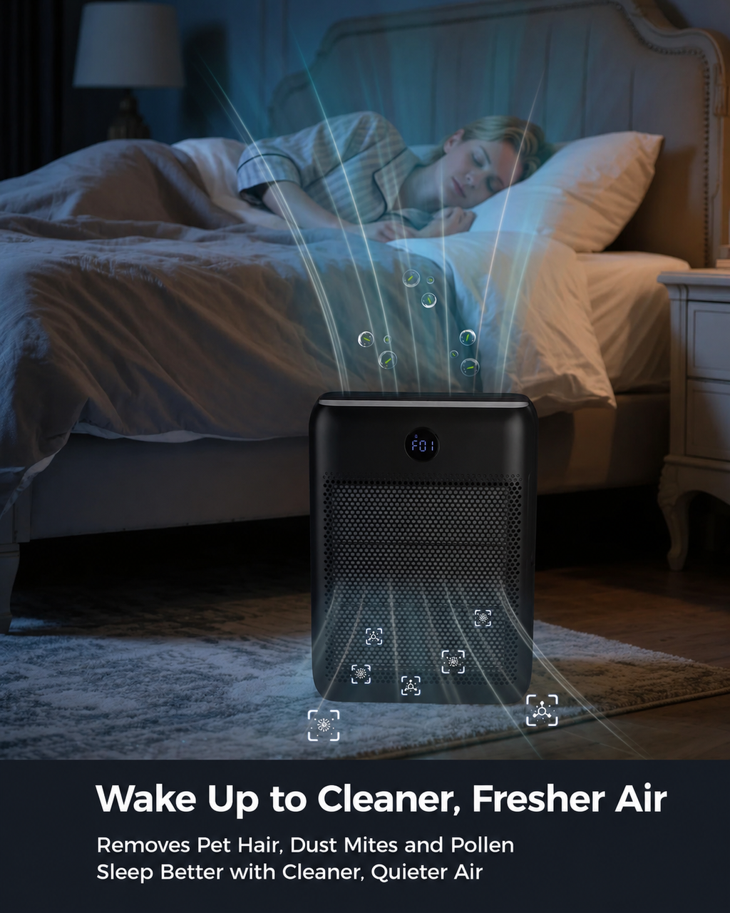 Air purifier for allergy sufferers, with H13 HEPA filters & 3 × pre-filters, CADR 326m³/h, Covers Up to 1999.8 ft², air purifiers for home air filtering, child lock, 22dB, against pollen and pet hair