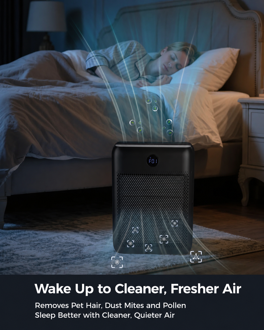Air purifier for allergy sufferers, with H13 HEPA filters & 3 × pre-filters, CADR 326m³/h, Covers Up to 1999.8 ft², air purifiers for home air filtering, child lock, 22dB, against pollen and pet hair
