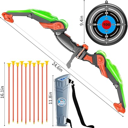 TEMI Bow and Arrow Set for Kids with LED Lights-Archery Set with Suction Cup Arrows, Quivers & Standing Target, Outdoor Toys for Children Boys & Girls Ages 3-12 Years Old