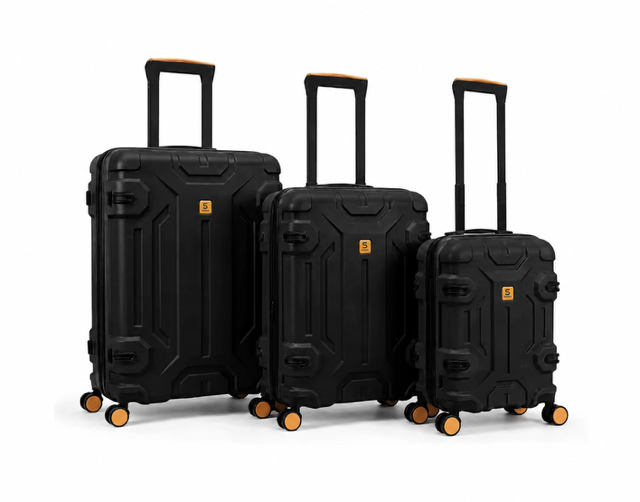 Suitcase Set 3 Hard Lightweight Suitcases Large, Medium & Small (Black)