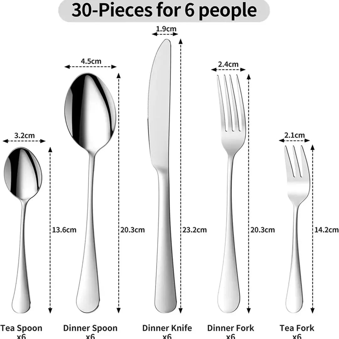 30X Cutlery Dinner Set Stainless Steel Tableware - Silver