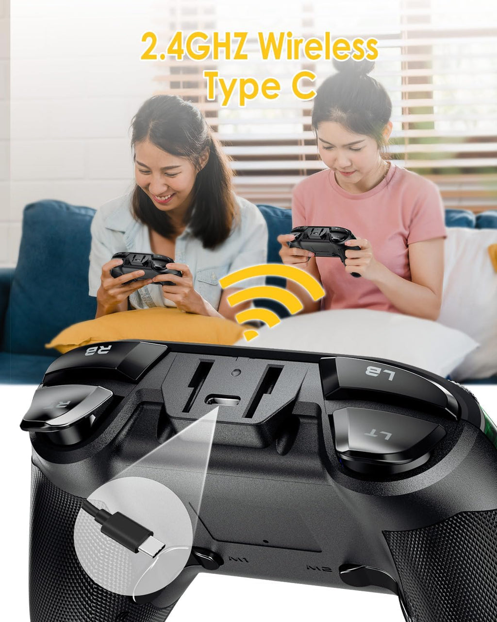 EasySMX 2.4G Wireless Game Controller Joystick for PC/PS3/Nintendo Switch/Steam Deck/Android/Tesla/Vista/TV Box,Rechargeable, M customized Muttons Dual shock, Turbo