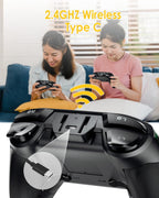 EasySMX 2.4G Wireless Game Controller Joystick for PC/PS3/Nintendo Switch/Steam Deck/Android/Tesla/Vista/TV Box,Rechargeable, M customized Muttons Dual shock, Turbo