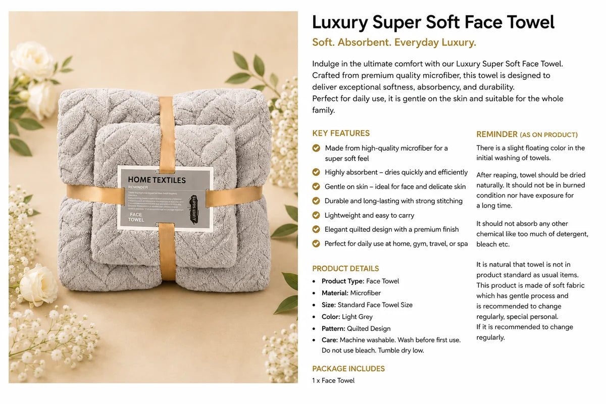 Luxury super soft face towels pack of 2 - random colour will be packed