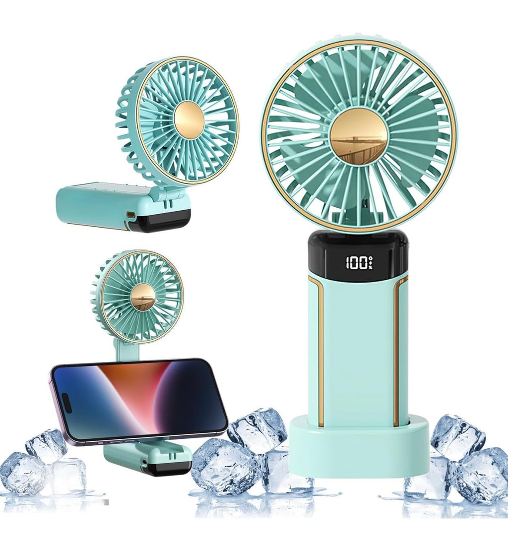 Mini Handheld Fan, Type-C Rechargeable, 4000mAh Battery Operated Fan with Digital Display, 90° Foldable, 5 Speed Wind,Handheld/Neck/Desk 3 in 1 Personal Small Fan, Makeup Fan for Women (Snow White)