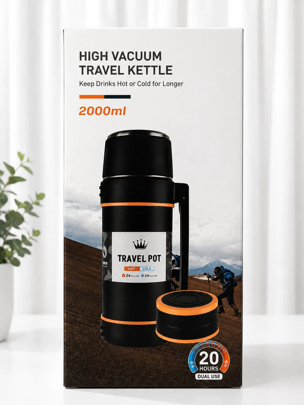 2L Large Capacity Flasks for Hot and Cold Drinks,Stainless Steel Vacuum Insulated Bottle coffee Cup Lid & Handle,Portable Travel Thermal Flask Hot Water Bottles for Outdoor Camping,Hiking,Cycling