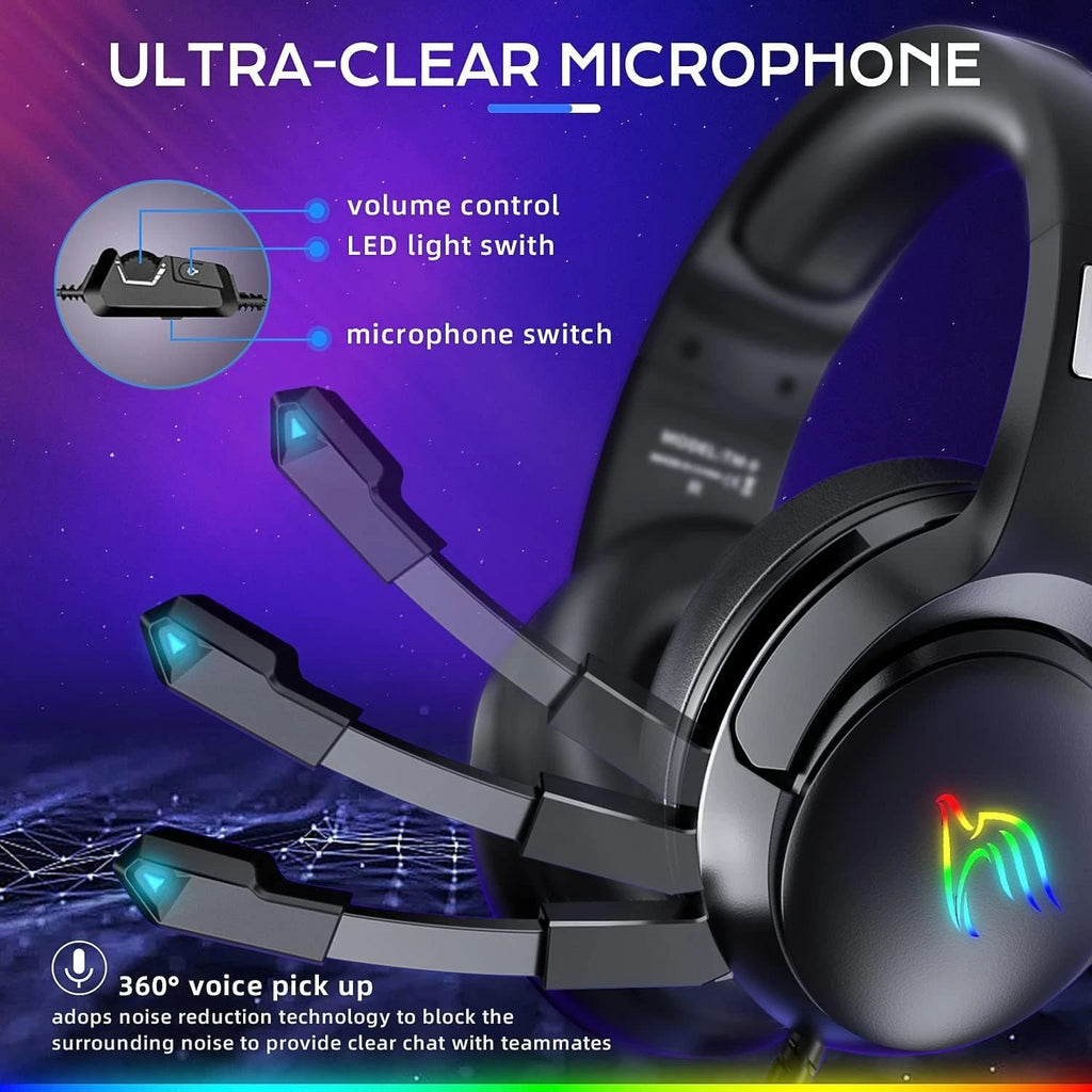 Yinsan Gaming Headset with Noise Cancelling Mic RGB Headphones for PS5,PS4,Xbox - Black