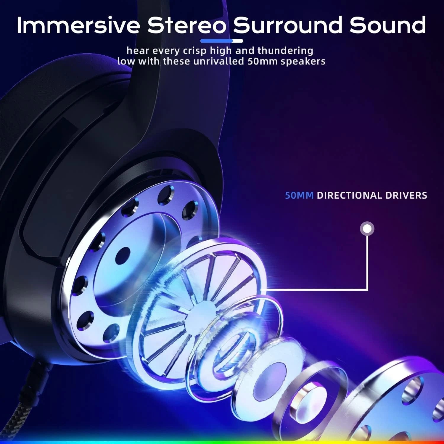 Yinsan Gaming Headset with Noise Cancelling Mic RGB Headphones for PS5,PS4,Xbox - Black