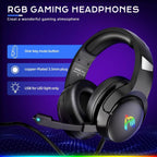 Yinsan Gaming Headset with Noise Cancelling Mic RGB Headphones for PS5,PS4,Xbox - Black