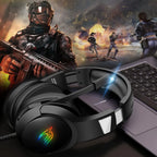 Yinsan Gaming Headset with Noise Cancelling Mic RGB Headphones for PS5,PS4,Xbox - Black