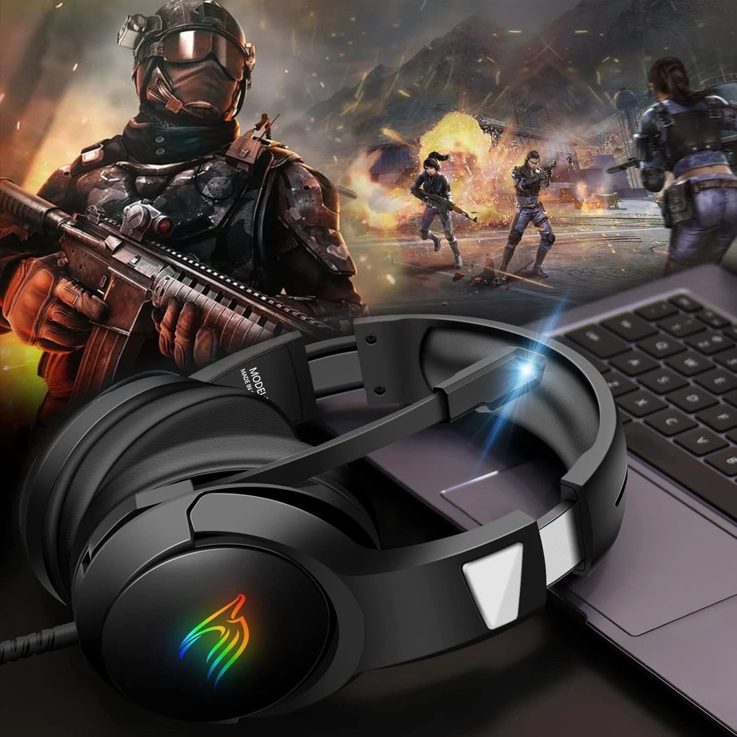 Yinsan Gaming Headset with Noise Cancelling Mic RGB Headphones for PS5,PS4,Xbox - Black