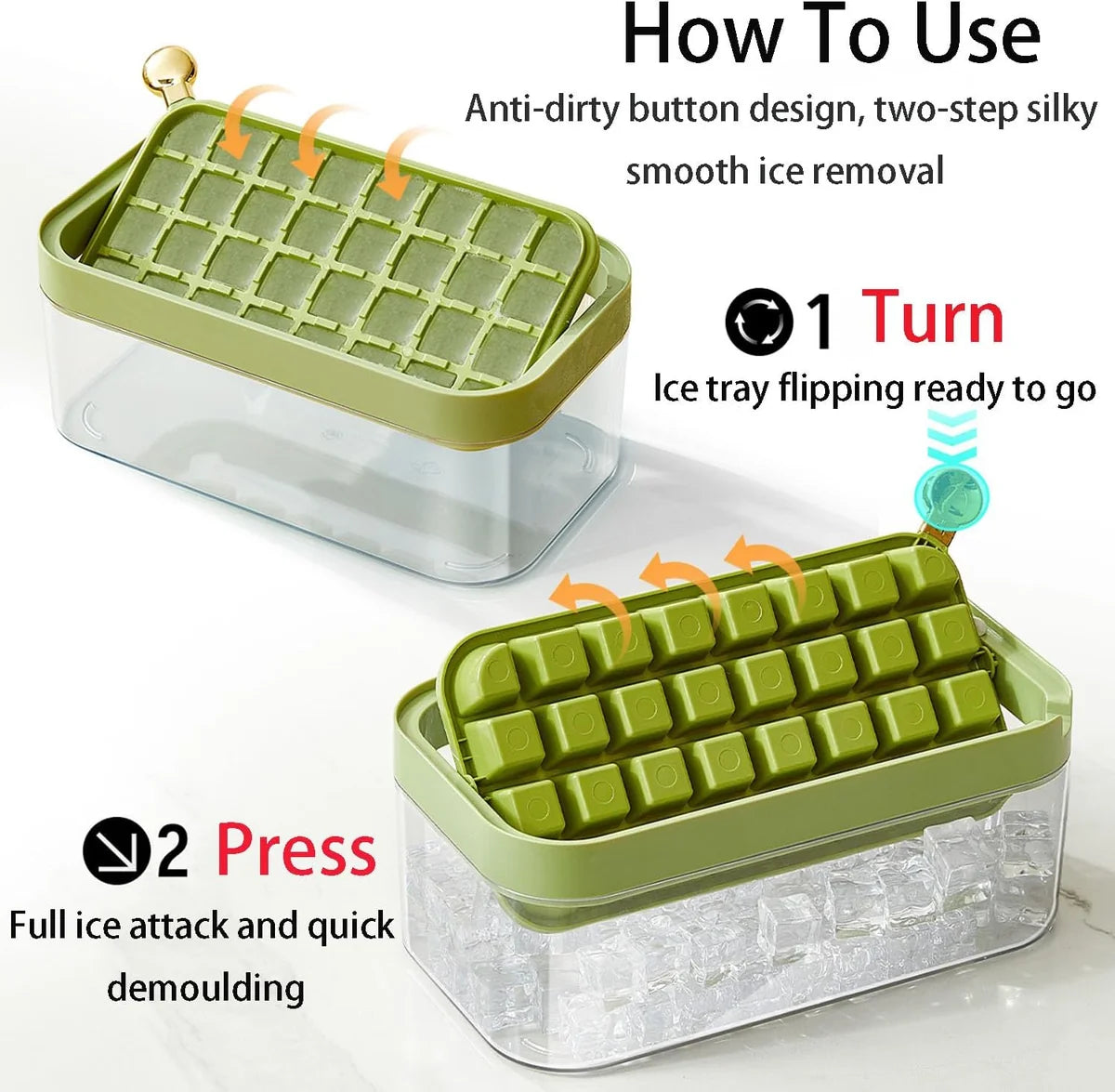 Ice Cube Tray with Lid and Container, Ice Cube Tray with Lid, 32 Pieces Ice Cubes, Release All Ice Cubes