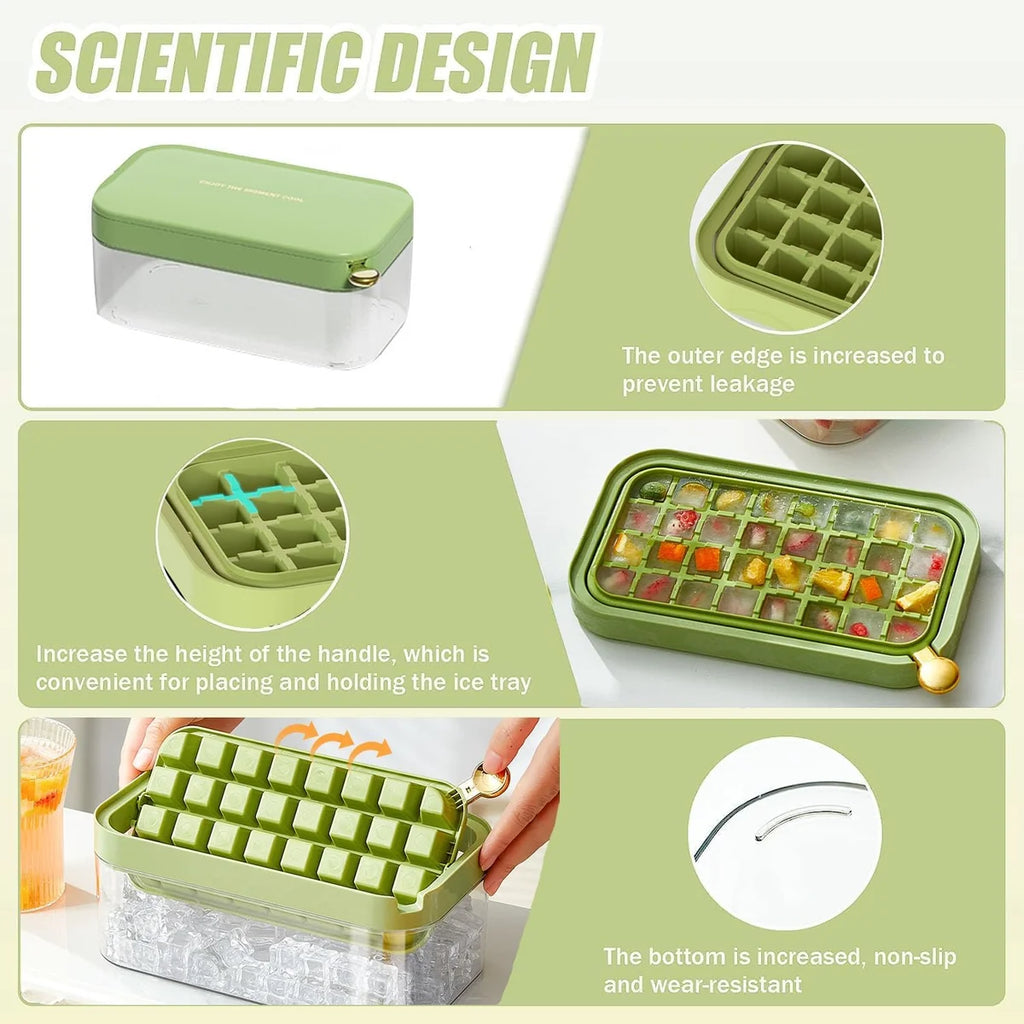 Ice Cube Tray with Lid and Container, Ice Cube Tray with Lid, 32 Pieces Ice Cubes, Release All Ice Cubes