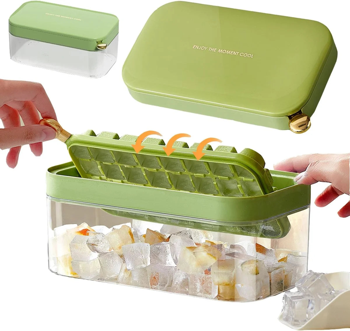 Ice Cube Tray with Lid and Container, Ice Cube Tray with Lid, 32 Pieces Ice Cubes, Release All Ice Cubes