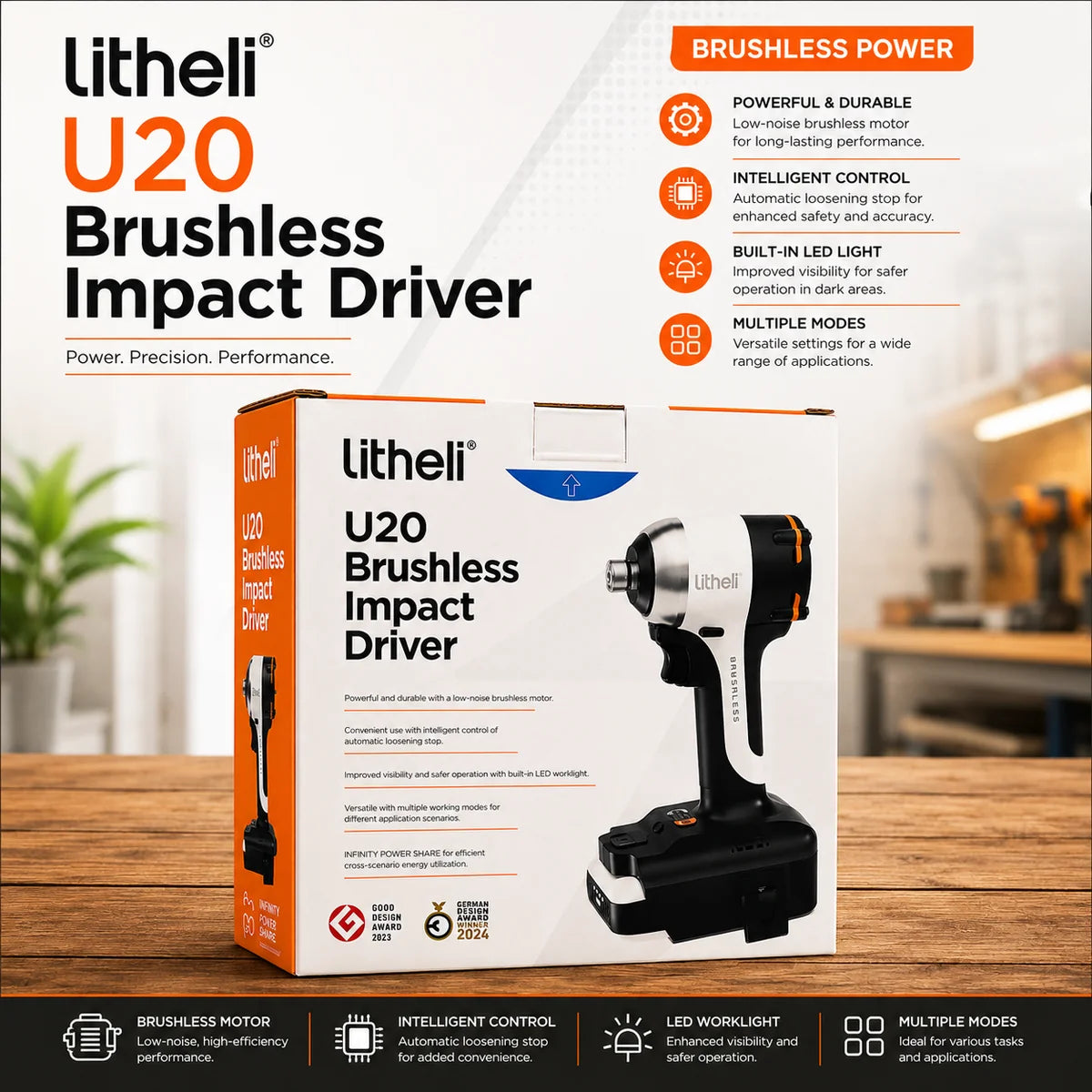 LiTHELi Cordless Impact Wrench 1/2 inch, 330 Ft-lbs(450N.m) Brushless Impact Gun 2500 RPM, 20V Power Impact Wrenches with 2.5Ah Battery for Home & Truck Car