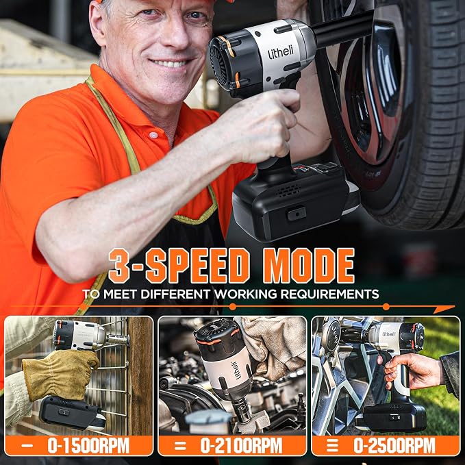 LiTHELi Cordless Impact Wrench 1/2 inch, 330 Ft-lbs(450N.m) Brushless Impact Gun 2500 RPM, 20V Power Impact Wrenches with 2.5Ah Battery for Home & Truck Car