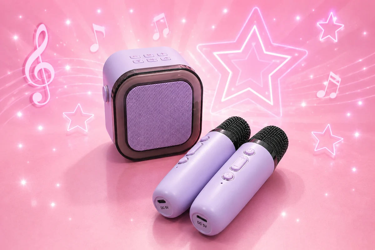 Karaoke Wireless bluetooth speaker with 2 microphones - USB Type-C rechargeable speaker and microphones