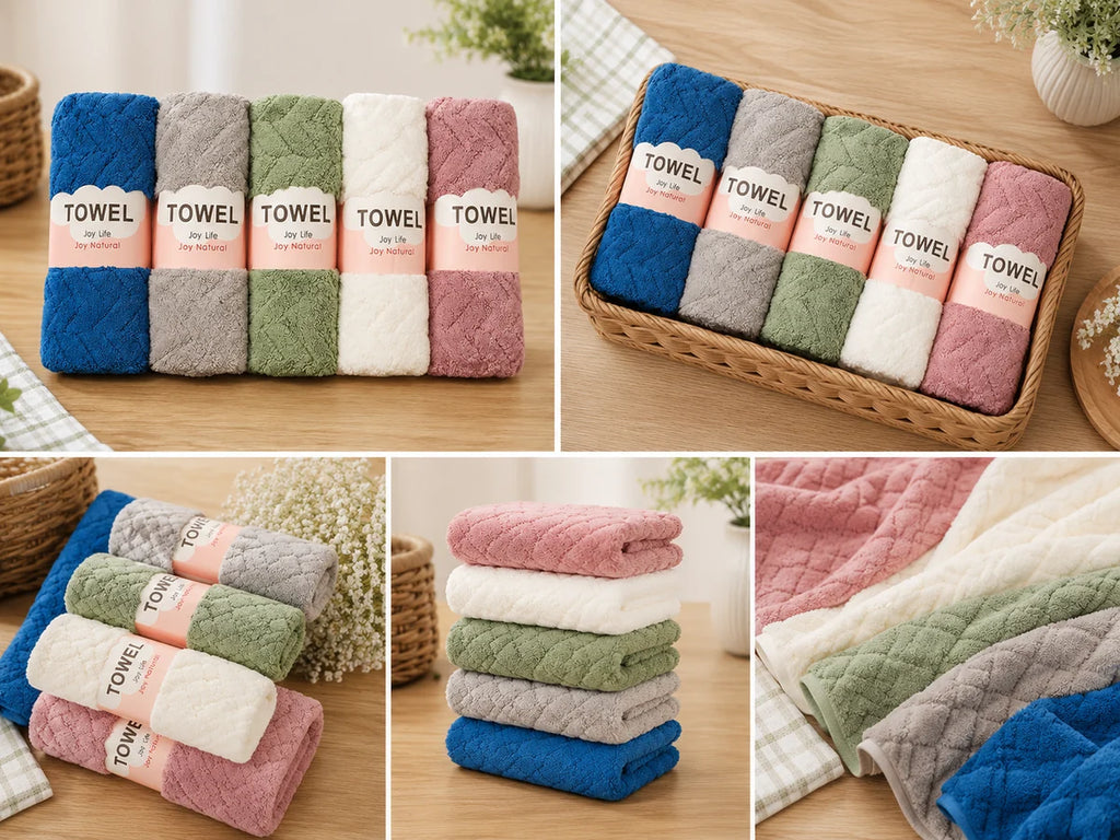 MICROFIBER KITCHEN TOWELS - SET OF 5/PACK IN FIVE DIFFERENT COLORS - SUPER SOFT & HIGHLY ABSORBENT