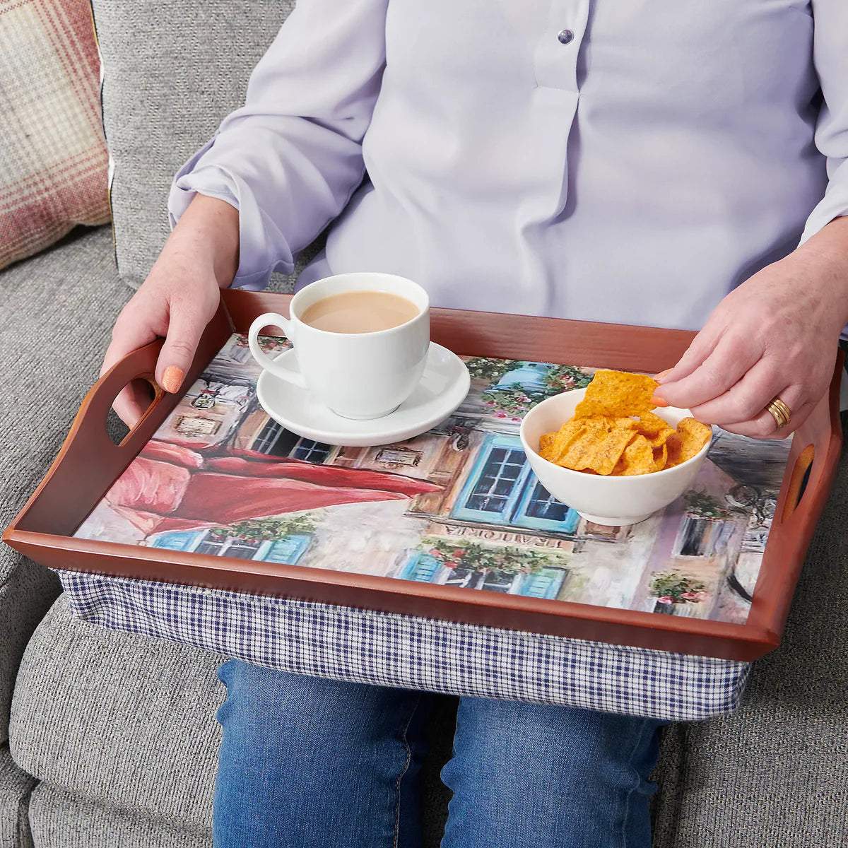 Greenhurst Pinewood Padded Lap Trays – Cushioned Serving Trays with Handles