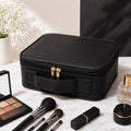 Makeup Organiser Travel Kit with Built-In LED Mirror - Black/Pink