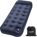 ROPODA Single Air Bed, Quick Flocked Inflatable Mattress, Blow Up Camping Bed with Pillow & Built-in Foot Pump, for Camping, Short Trips, Family Guests 75"*30"*11" (Blue)