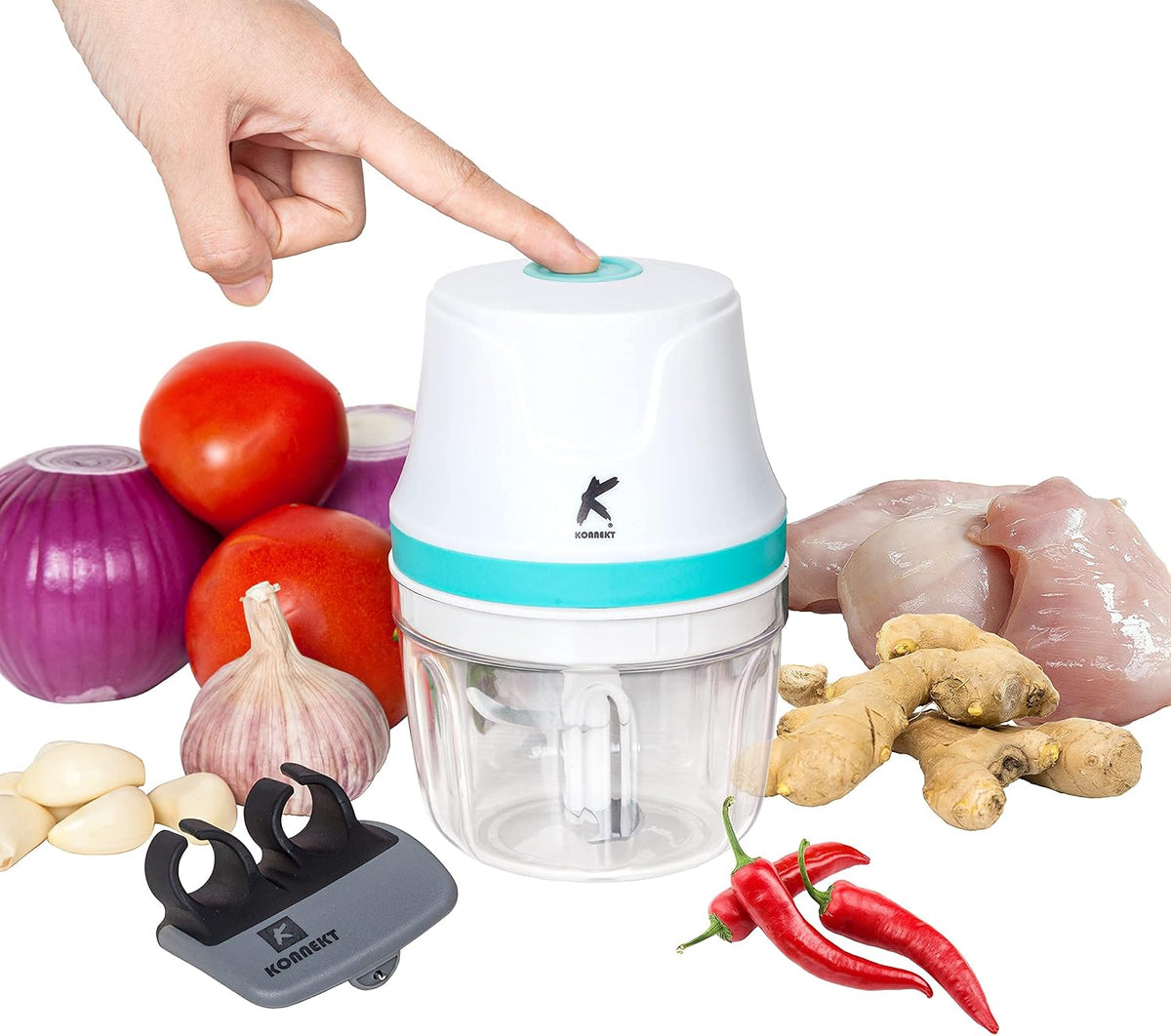 QuickBlend Mini Food Processor – 350ml Wireless USB Chopper – Mint Green