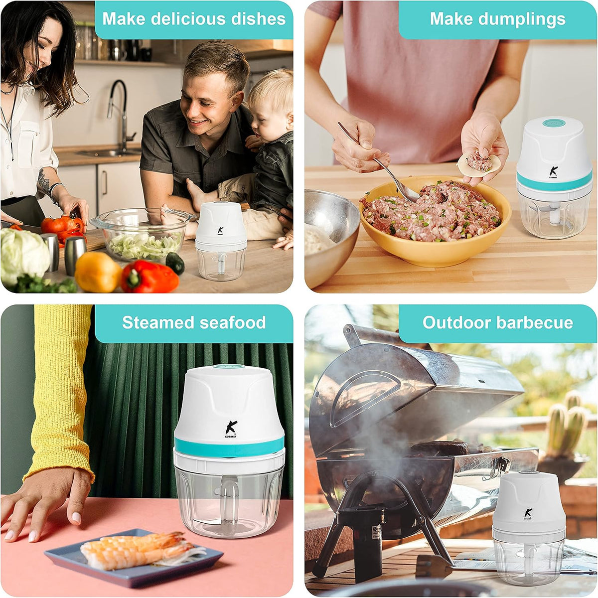 QuickBlend Mini Food Processor – 350ml Wireless USB Chopper – Mint Green