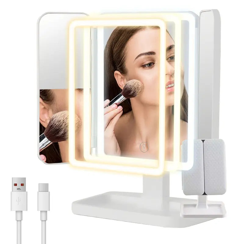 Makeup Mirror Vanity Mirror with Lights - 3 Color Lighting Modes 72 LED Trifold Mirror, Touch Control