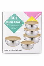 5-Piece Stainless Steel Mixing Bowl Set with Lids – 18–26cm Nesting Kitchen Bowls