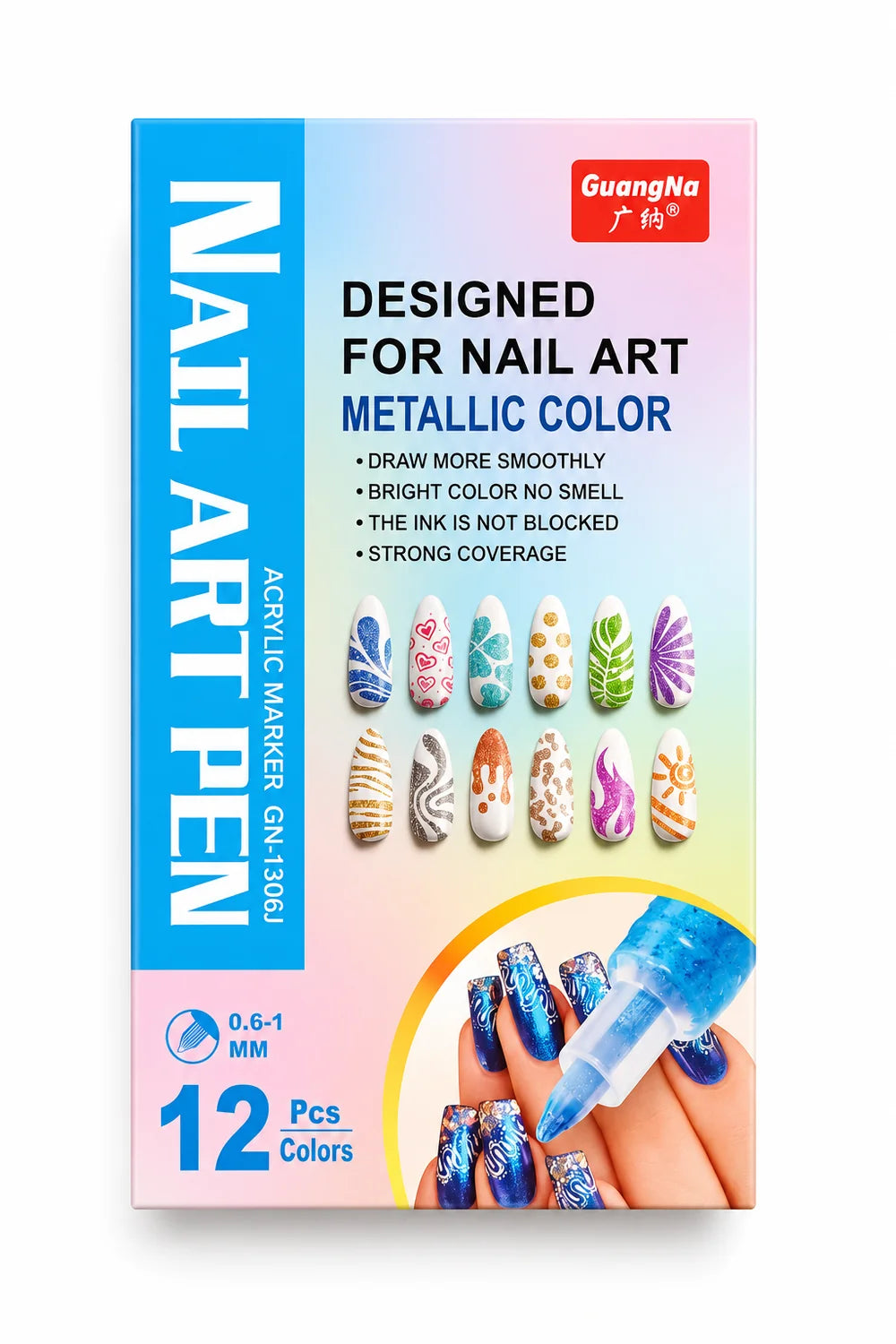 NAIL ART PEN - 12 METALLIC COLORS - (nib size - 0.6 TO 1mm)