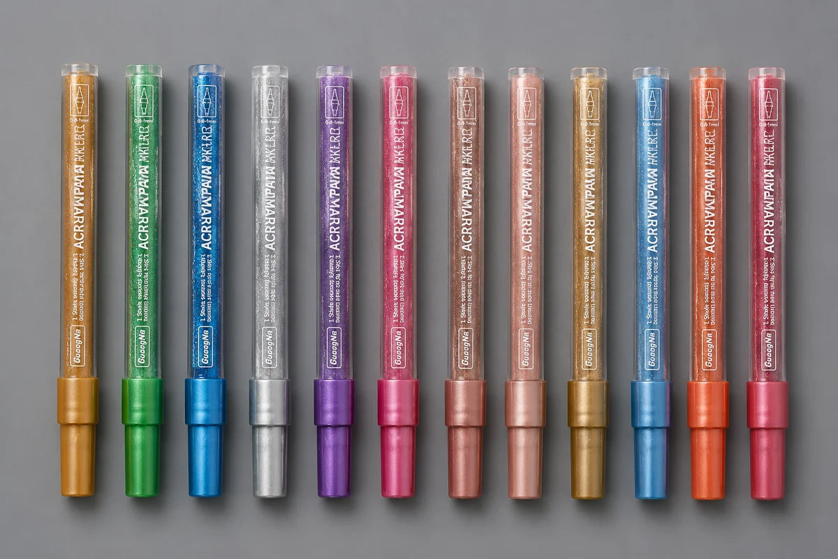 NAIL ART PEN - 12 METALLIC COLORS - (nib size - 0.6 TO 1mm)