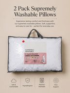 2 Pack Supremely Washable Pillows – Soft, Supportive & Easy Care