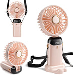 Mini Handheld Fan, Type-C Rechargeable, 4000mAh Battery Operated Fan with Digital Display, 90° Foldable, 5 Speed Wind,Handheld/Neck/Desk 3 in 1 Personal Small Fan, Makeup Fan for Women (Snow White)